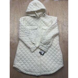 Lucky Brand Winter Jacket Womens Sz L Off White Quilted Removable Hood NWT $198